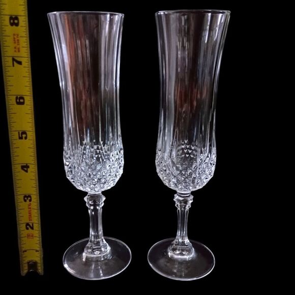 Cristal D Arques Longchamp Champagne Flutes Pair Diamax Crystal Clear France - Picture 2 of 16